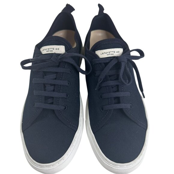 Lafayette 148 Women's Navy Canvas Lace-Up Sneakers Size 9 EU 39 NWOT - Picture 1 of 10